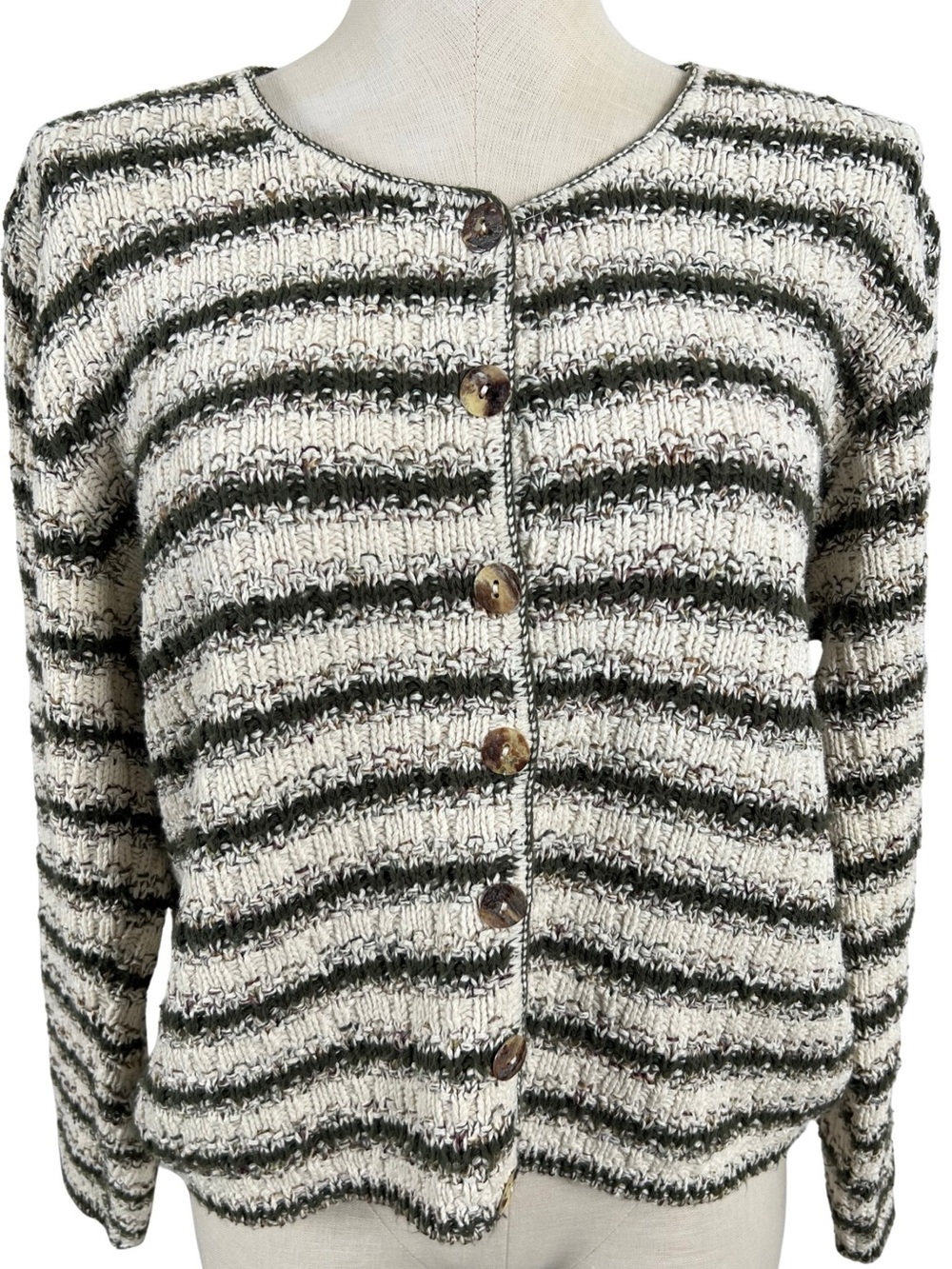 Reba Rose Vintage Boxy 100% Cotton Knit Button Up Sweater Large Made In USA